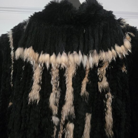 Black Knit Rabbit with Fox Fringe Jacket - Picture 7 of 9